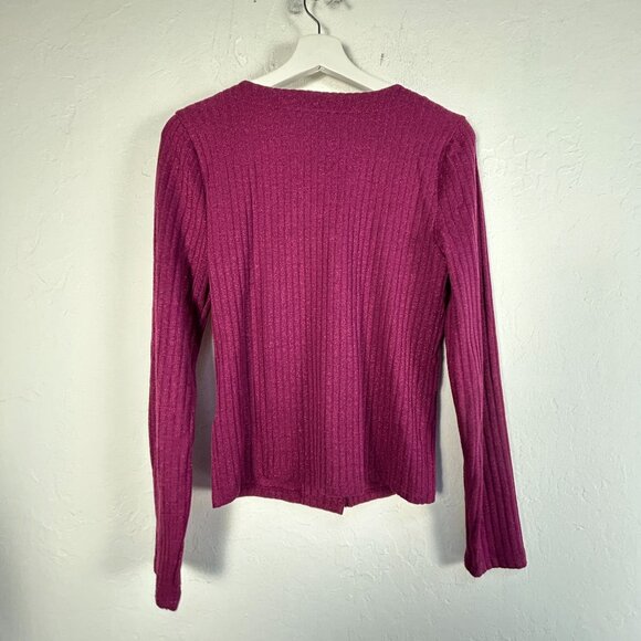Maeve By Anthropologie Ribbed Magenta Cardigan Sweater Medium V-Neck Button-Up - Picture 2 of 8